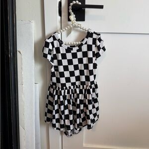 Little Sleepies Black and White Checkerboard Baby Dress Romper